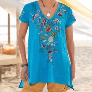 Johnny Was Turquoise Floral Embroidered Tunic